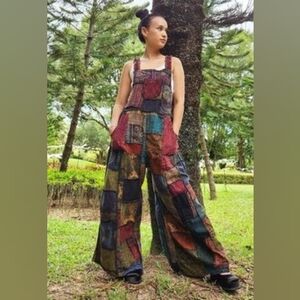 NWT Kathmandu Patchwork Wide-Leg Adjustable Jumpsuit Overalls Bibs BOHO S-XL